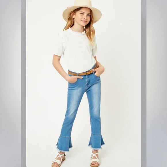 Girls Hayden Cropped Frill Flare Jeans - Picture 5 of 6